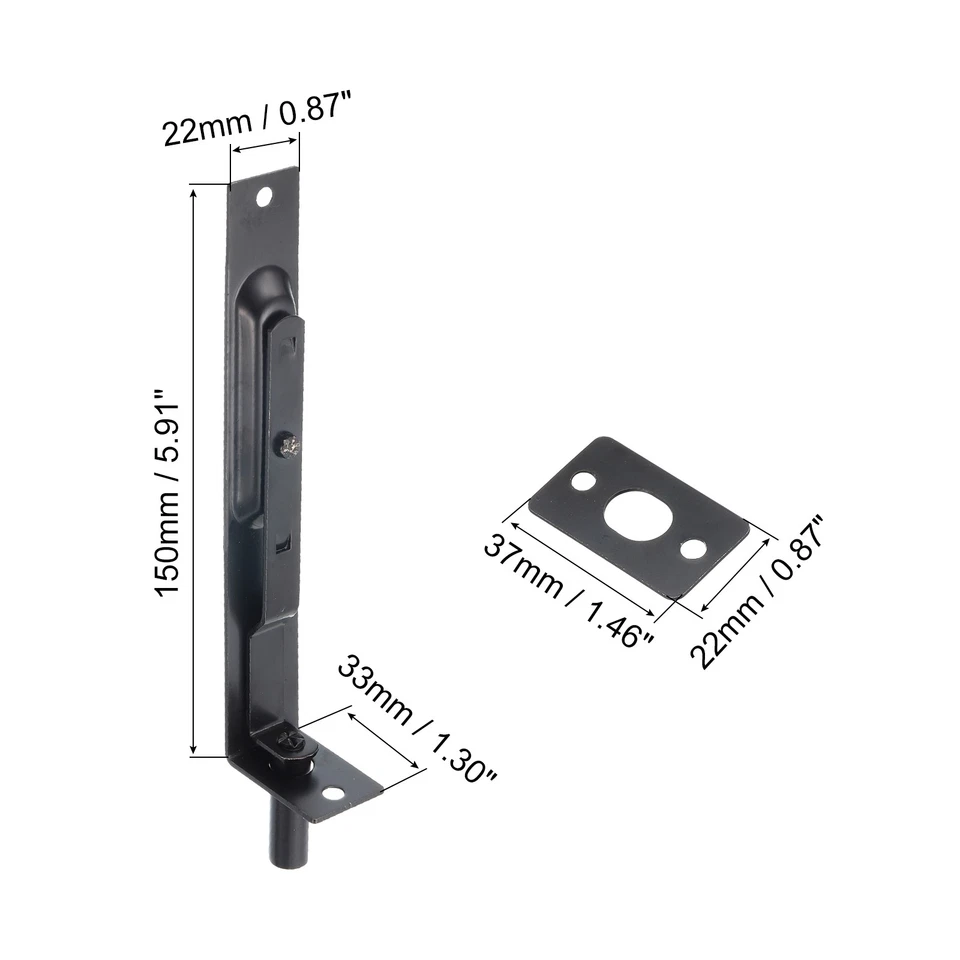 Paquete de 2 pestillos de cerradura deslizable ocultos para puerta de acero inoxidable de 6 pulgadas negro Foto 2 de 4