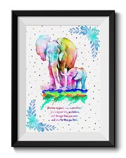 Uhomate Colorful Baby Elephant African Elephants Print Nursery Wall Decor C065