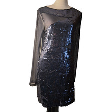ASOS Women  evening dress Size 12 dark blue  sequins mesh see through