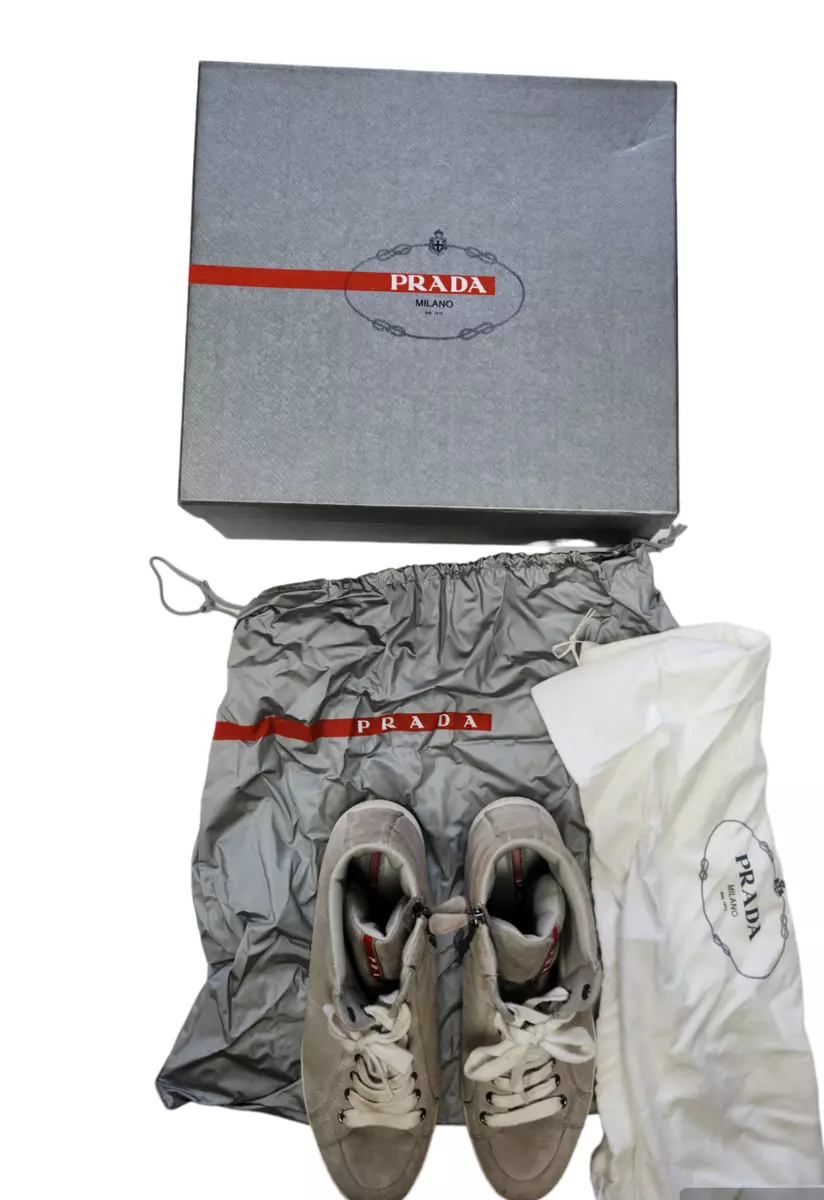 Authentic Women s Prada High Top Sneakers Grey Scamosciato Sport