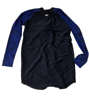 SPEEDO Damen Schwimmen Langarm T-Shirt Schwarz Rash Guard Rundhals UK M B