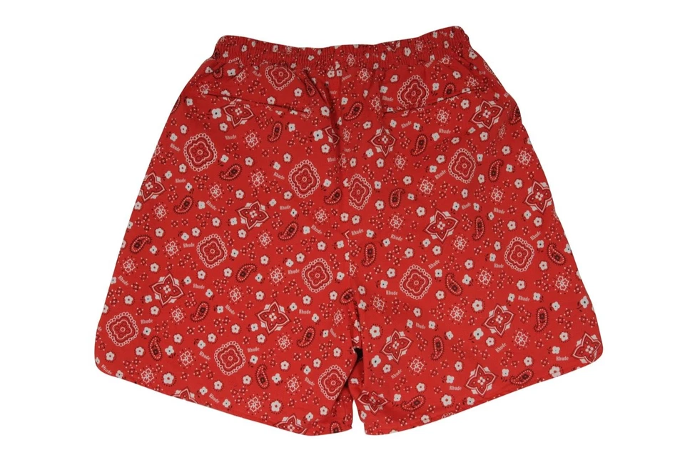 Pantalones Cortos Bermudas Rhude Hombres Grandes Rojo Blanco Bandana Estampado Paisley Cordón Cintura Foto 4 de 4