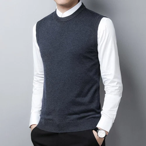 Suéter Chaleco Para Hombres Cuello Redondo Otoño Tejido Camisetas sin Mangas Pullover - Imagen 15 de 42