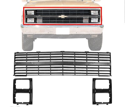 Grille Assembly + Headlight Bezels For 1983-1984 Chevrolet C/K Series Pickup