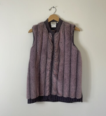 Caribbean Pacific pink/purple faux fur cable knit sweater vest size