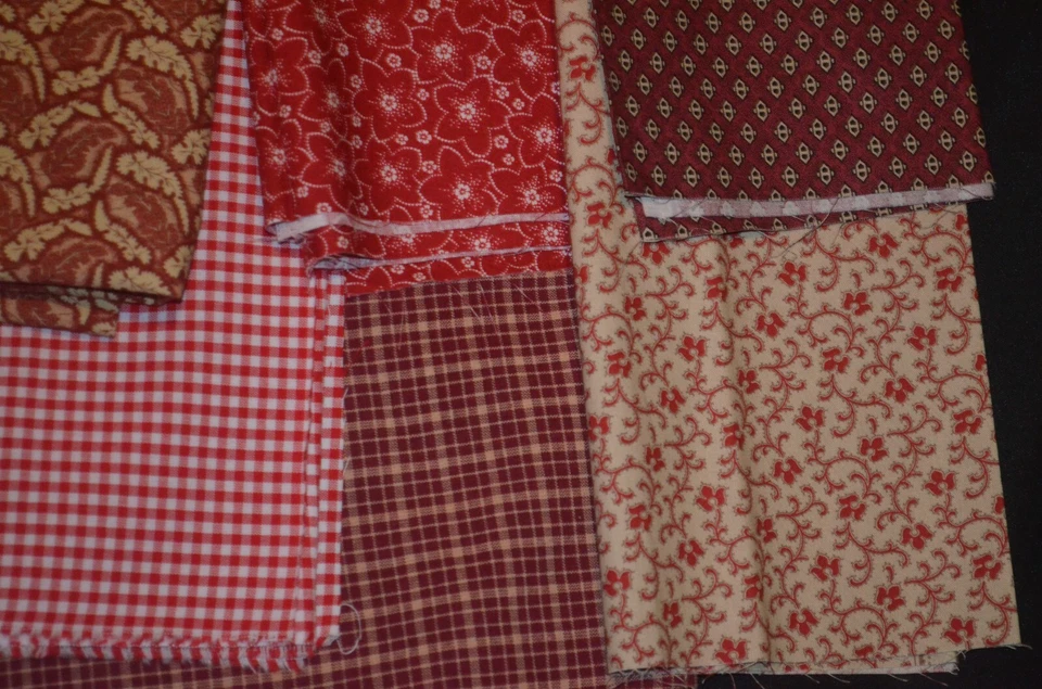 Cotton Fabric Lot Fabrics by weight Some Designer RED CREAM 1 LB 11 OZ LOT A - Image 4 of 4
