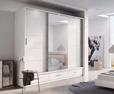 ARTHAUSS Brand New Modern Bedroom Sliding Door Wardrobe ARTI 1 250cm in Matt White Mirror