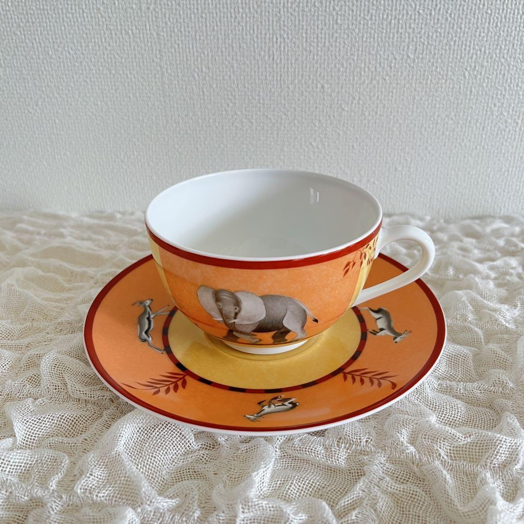 Hermes Africa Tea Cup Saucer Orange Tableware 2 set Animal Hermes Africa Tea Cup Saucer Orange Tableware 2 set Animal