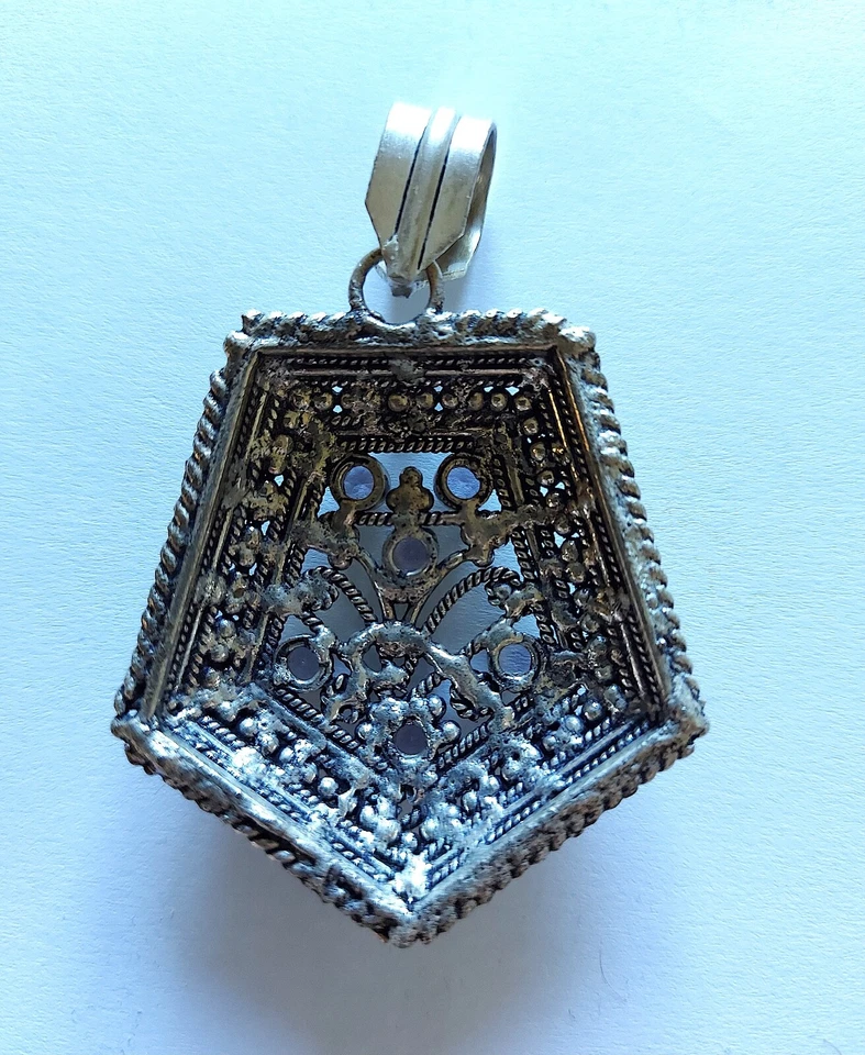 CIONDOLO ARGENTO AMETISTA PENDENTE VINTAGE ANNI 70 @ SPLENDIDA @ - Immagine 4 di 4