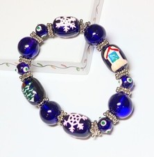 Christmas Bracelet Blue North Pole Handmade Stretch Blue Bracelet Woman Teen