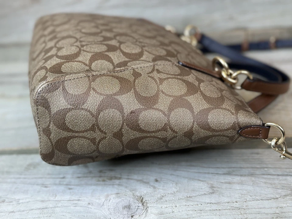 Bolso de Mano COACH F28989 Signature 2WAY PVC Caqui Marrón Azul Dorado Foto 4 de 4