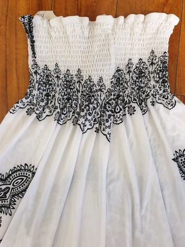 Neu Damen Trägerloses Kleid Elfenbein Schwarz Paisley Boho Grafikdruck Gr: Small - Bild 9 von 13
