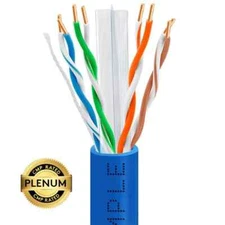 1000ft Cat6 Plenum Ethernet Cable Blue | CMP Rated UTP 23AWG Solid Bare Copper N