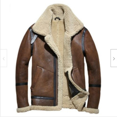 Men`s RAF B3 bomber Brown Distressed Real Sheepskin Shearling Leather Jacket