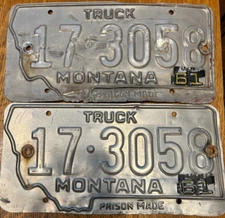rare pair~2-1959 Montana truck License Plates~ Prison Made~ aluminum  1961 tabs