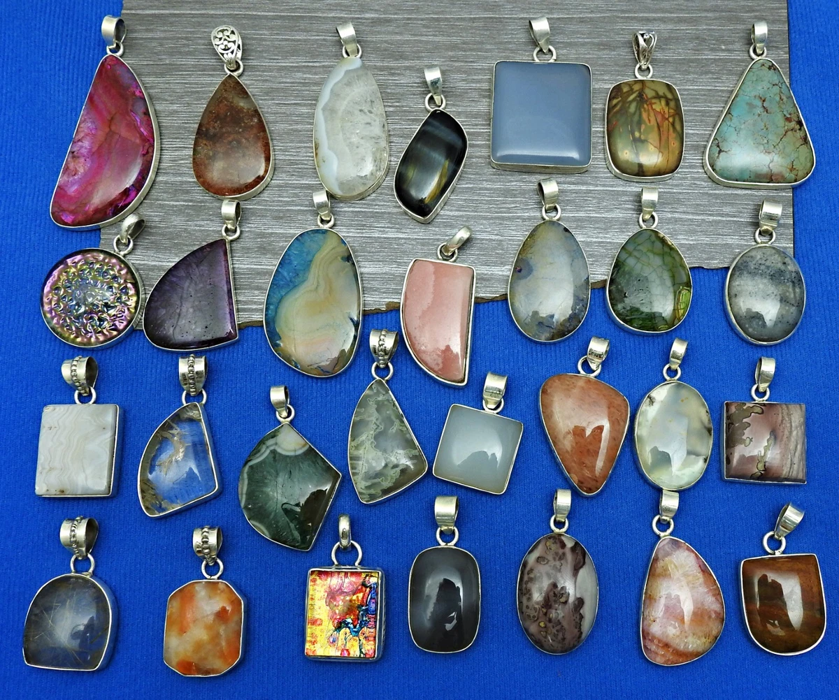 Wholesale Lot Mix Assorted Natural Gemstone 925 Silver Pendants Handmade Jewelry