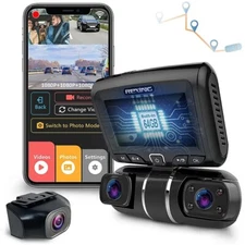 Rexing - S1 PRO 1080p 3-Channel (Front, Rear, Inside) WiFi Dash Cam, GPS, 64GB