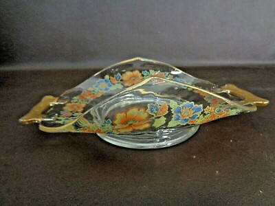 Vintage Curled Glass Two Handle Serving Dish 