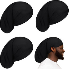 4 Pieces Unisex Dreadlock Cap Long Hair Dreads Head Wrap Sleeping Cap - Black