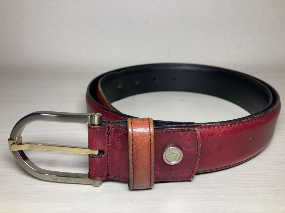 Ermenegildo Zegna Wine Red Logo Buckle Men's Belt Size 42.5
