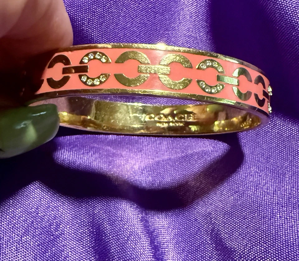 COACH✨RARO✨Coral/Oro✨Firma C Esmalte ✨DIAMANTES DE IMITACIÓN✨Brazalete Brazalete *Impresionante✨ Foto 2 de 4