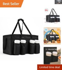 Versatile Black Food Delivery and Cooler Bag with Zipper Closure and Cup Holders