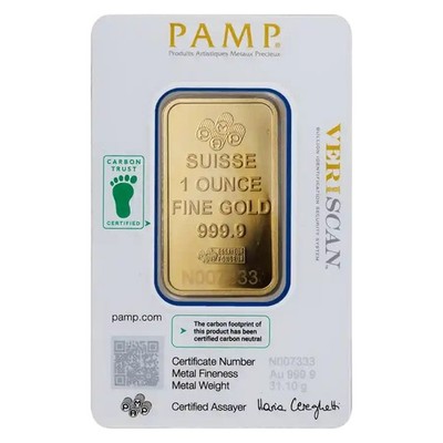 1 oz Gold PAMP Suisse Lady Fortuna Veriscan® Bar with Assay .9999