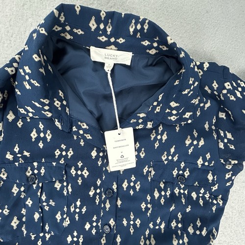 Lucky Brand Kleid Damen mittelblau Chiffon Ikat bescheiden Button Down Midi Shirt - Bild 8 von 12