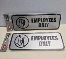 Two COSCO 098206 9" x 3" Employees Only Brushed Metal Office Sign Silver/Black