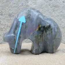 Zuni Fetish-Native American Animal Carving-LABRADORITE BEAR-Kenric Laiwakete