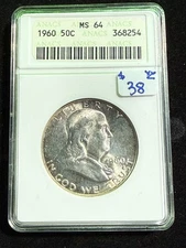1960 FRANKLIN HALF DOLLAR ANACS MS 64 *SOAP BOX*