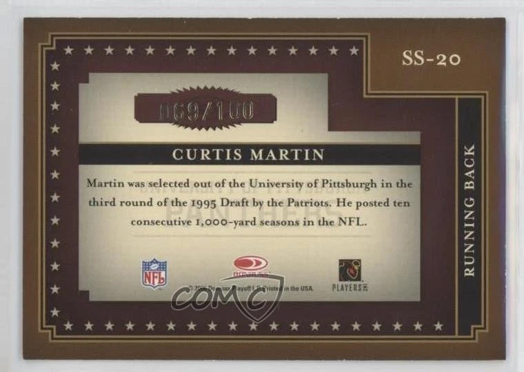 2006 Donruss Classics Saturday Stars Gold /100 Curtis Martin #SS-20 HOF - Image 2 of 2