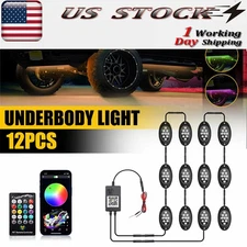 12x RGB LED Pods Rock Kit Light Underbody Glow Lamp Neon Bluetooth Music Control