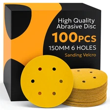 100PCS 6 inch Hook Loop Sanding Discs 80 Grit 6-Hole Sander Sandpaper