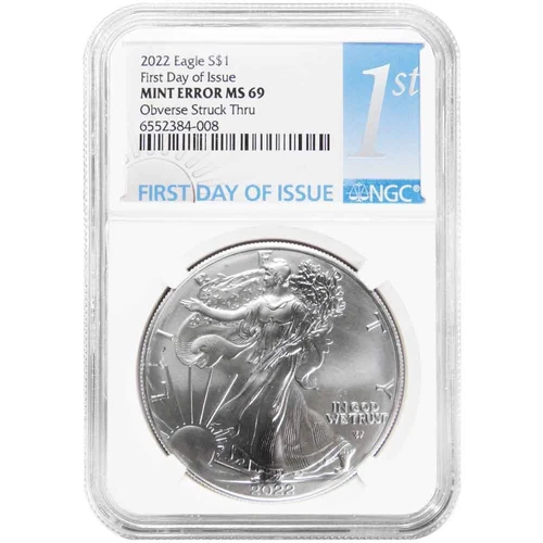 2022 $1 1-oz American Silver Eagle NGC MS69 FDI First Label Mint Error Obvers...