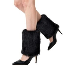 Women's Faux Fur Leg Warmer Winter Fluffy Leg Warmers Soft Short Boot 1 Black