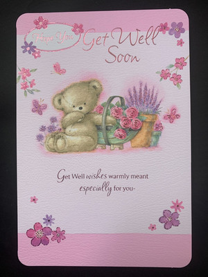 Get Well Karte Frauen weiblich ihr offenes, süßes Bärendesign, Blumenmuster, Vers, 7'' x 5''