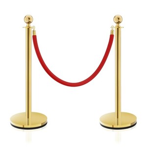 Used Gold Stanchions & Red Carpet Ropes, 2PCS, Easy Connect.