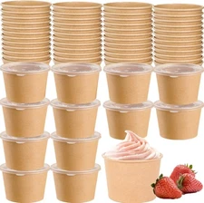 100 Pack Paper Food Containers with Lids, 8 Oz Cardboard Ice Cream Portion Cups,