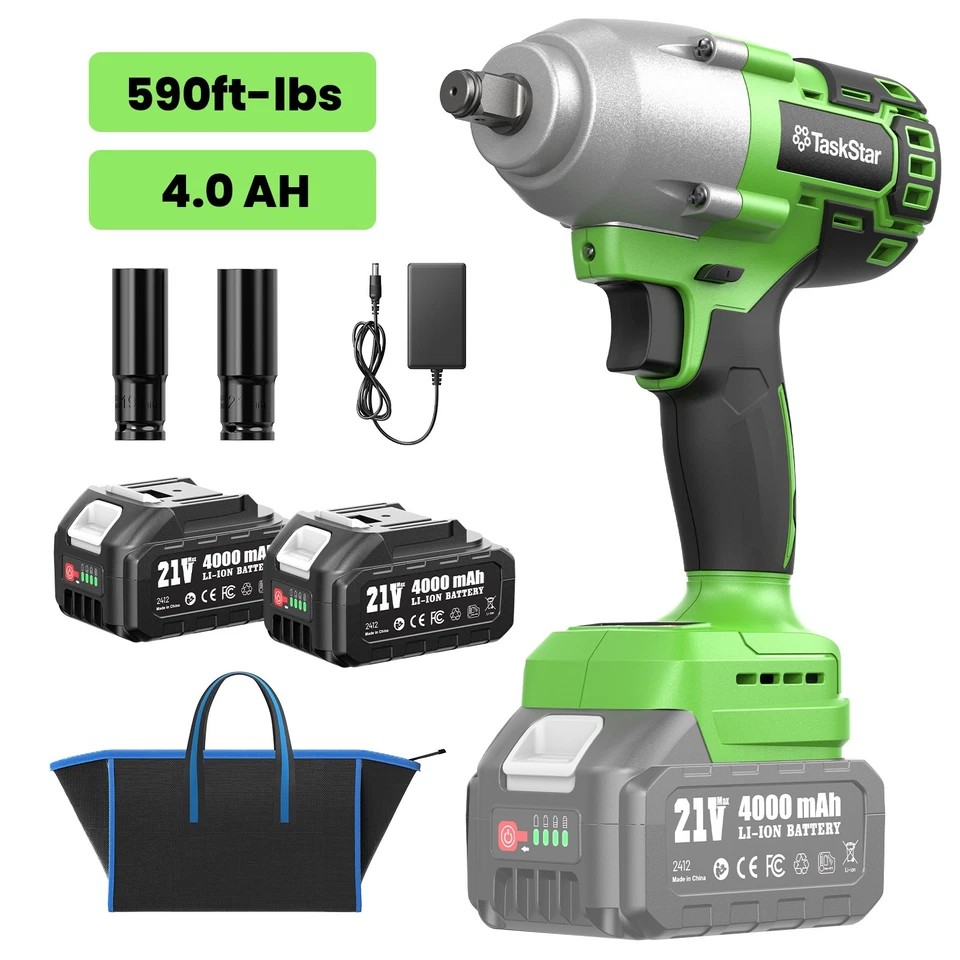 21V Electric Impact Wrench Cordless 1/2 " Brushless Motor 800Nm 2X4.0Ah Battery