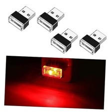 4 PCS USB LED Car Interior Atmosphere Lamp, Portable Mini LED Night Light, Red