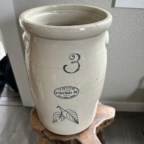 Antique Red Wing 3 gallon Birch Leaf Stoneware Crock Churn