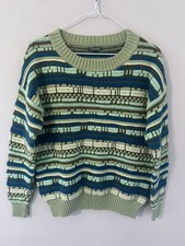 Wild Fable Women  s Long Sleeve Stripped Crewneck Textured Sweater medium Green