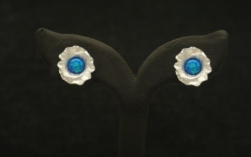 Blauer Opal Ohrstecker Natur 925 Sterling Silber Blume Silberschmuck Ohrringe - Bild 4 von 6