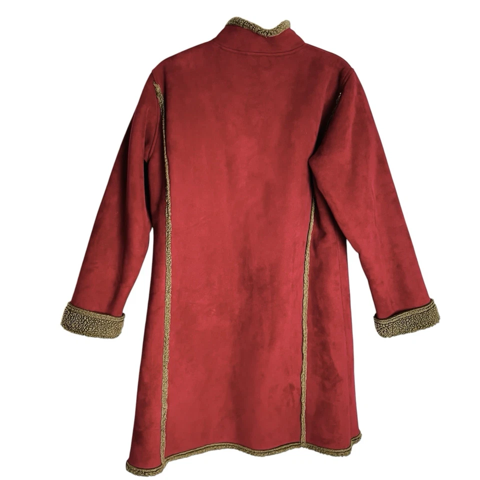 复古 LL Bean Sherpa Pennylane 外套女式 M 蔓越莓红色人造麂皮绒厚长 — 第 4/4 张图片