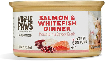 , Wet Cat Food, Salmon & Whitefish Dinner in Savory Broth, 3 Ounce