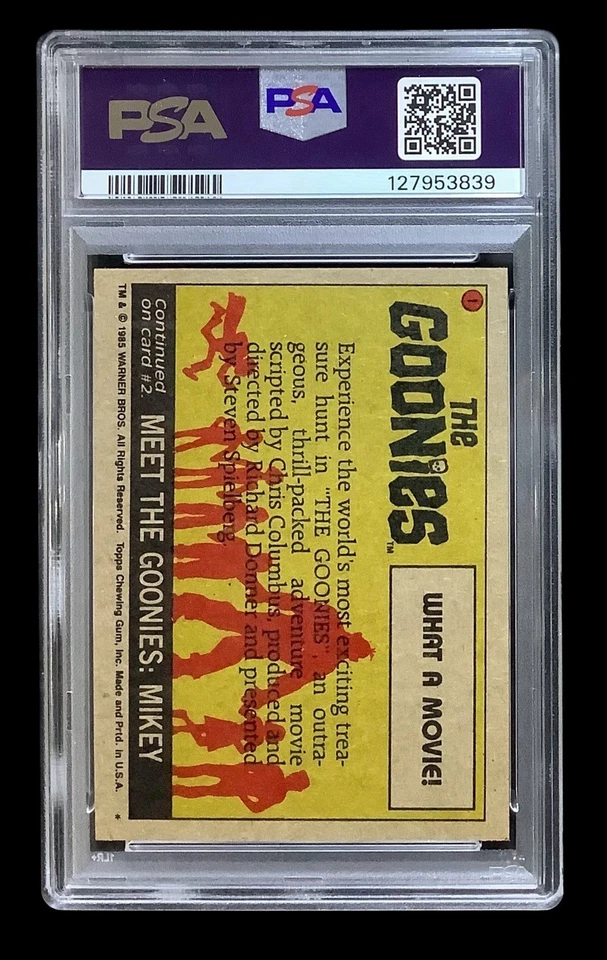 1985 topps goonies #1 chunk, sloth, mouth rc; title header card PSA 7  (iAPPEAL) - Image 2 of 2