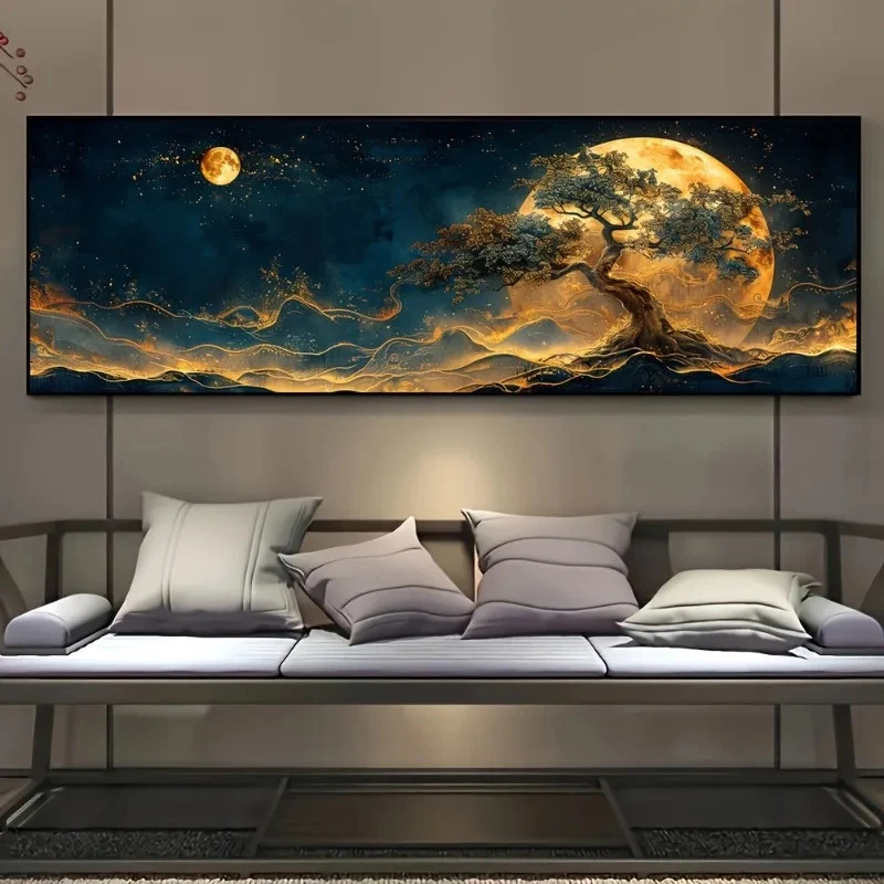Golden Moon Tree of Life Canvas Print Modern Abstract Wall Art Home Decor Poster
Opens in a new wind