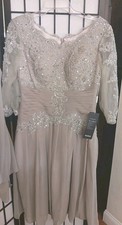 2 Pcs Formal Women Dress Embroidered, Gray Beaded, Lined IZILADY brand Size 8