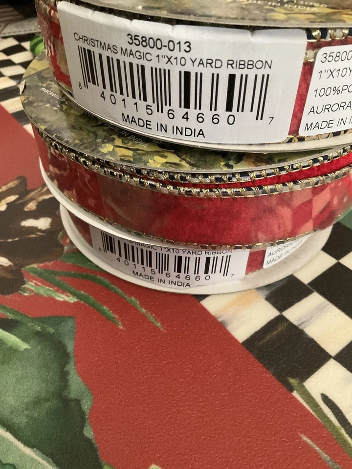 Cinta mágica de borde con cable MacKenzie-Childs Christmas de 1” de ancho x 10 yardas NUEVO Foto 4 de 4